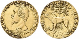 PIACENZA. Ranuccio I Farnese, Duca di Parma e Piacenza, 1592-1622. Due Doppie 1618, PP. Au gr. 12,59 Dr. RANVT FAR PLA P DVX IV S R E CONF P P. Busto ...