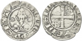 PONTE DELLA SORGA. Clemente VI (Pierre Roger de Beaufort), 1342-1352. Denaro nero. Ag gr. 1,14 Dr. CLEMES PP SEXTVS. Busto mitrato fra due rosette. Rv...