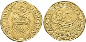 ROMA. Innocenzo VIII (Giovanni Battista Cybo), 1484-1492. Fiorino di camera. Au gr. 3,35 Dr. INNOCEN - TIVS PP VIII. Stemma sormontato da triregno e c...