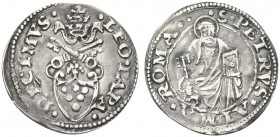 ROMA. Leone X (Giovanni de’Medici), 1513-1521. Quarto di Giulio. Ag gr. 0,94 Dr. LEO PAPA - DECIMVS. Stemma sormontato da triregno e chiavi decussate....