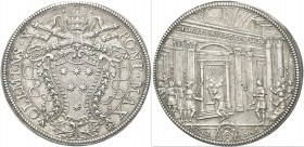 ROMA. Clemente X (Emilio Altieri), 1670-1676. Piastra del Giubileo 1675. Ag gr. 32,08 Dr. CLEMENS X - PONT MAX. Stemma sormontato da triregno e chiavi...