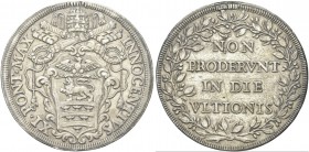 ROMA. Innocenzo XI (Benedetto Odescalchi), 1676-1689. Piastra. Ag gr. 31,66 Dr. INNOCENTIVS XI - PONT MAX. Stemma sormontato da triregno e chiavi decu...