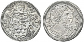 ROMA. Innocenzo XI (Benedetto Odescalchi), 1676-1689. Mezzo Grosso s. data. Ag gr. 0,76 Dr. INNOC - XI P M. Stemma sormontato da chiavi decussate. Rv....