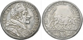 ROMA. Alessandro VIII (Pietro Ottoboni), 1689-1691. Testone 1790 a. I. Ag gr. 9,07 Dr. ALEXAN - VIII PONT M A I. Busto a d., con camauro mozzetta e st...