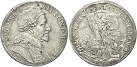 ROMA. Innocenzo XII (Antonio Pignatelli), 1691-1700. Piastra 1692 a. II. Ag gr. 31,95 Come precedente. CNI 25; Munt. 16; B. 2225.
q. SPL