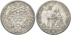ROMA. Innocenzo XII (Antonio Pignatelli), 1691-1700. Mezza piastra 1697 a. VI. Ag gr. 16,49 Dr. INNOCEN XII - PONT M AN VI. Stemma sormontato da chiav...
