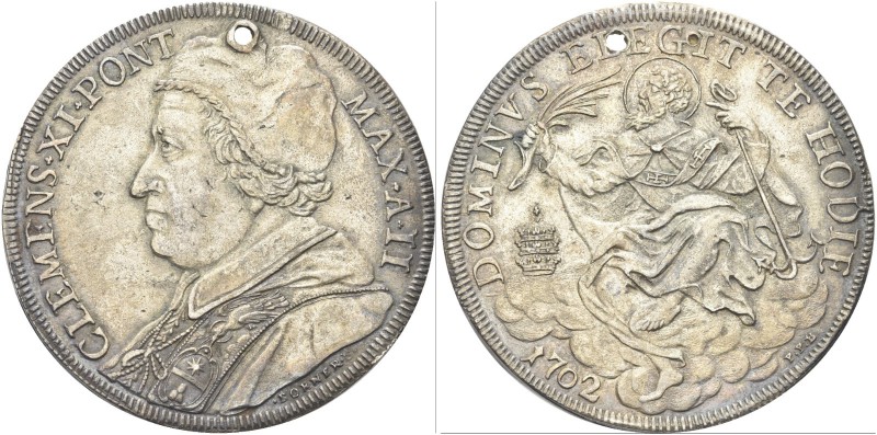 ROMA. Clemente XI (Gian Francesco Albani), 1700-1721. Piastra 1702 a. II. Ag gr....