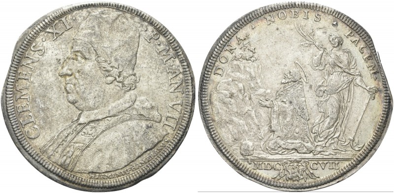 ROMA. Clemente XI (Gian Francesco Albani), 1700-1721. Piastra 1707 a.VII. Ag gr....
