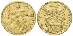 ROMA. Clemente XII (Lorenzo Corsini), 1730-1740. Zecchino 1739. Au gr. 3,35 Dr. CLEMENS XII - P M - 1739. La Chiesa velata, col capo raggiante, seduta...