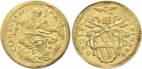 ROMA. Clemente XII (Lorenzo Corsini), 1730-1740. Zecchino s. data. Au gr. 3,38 Dr. CLEMENS - XII - P M. La Chiesa velata, col capo raggiante, seduta d...