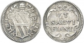 ROMA. Clemente XII (Lorenzo Corsini), 1730-1740. Mezzo Grosso. Ag gr. 0,62 Dr. CLEM - XII P M. Stemma sormontato da triregno e chiavi decussate. Rv. V...