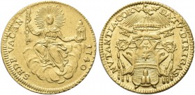 ROMA. Sede Vacante (Cam. Card. Annibale Albani), 1740. Zecchino 1740. Au gr. 3,42 Dr. SEDE VACAN - 1740. La Chiesa velata, col capo raggiante, seduta ...