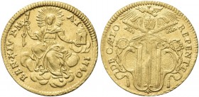 ROMA. Benedetto XIV (Prospero Lorenzo Lambertini), 1740-1758. Zecchino 1740 a. I. Au gr. 3,37 Dr. BEN XIV P M - A I - 1740. La Chiesa velata, col capo...