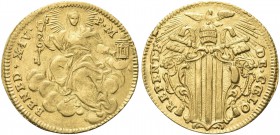 ROMA. Benedetto XIV (Prospero Lorenzo Lambertini), 1740-1758. Zecchino s. data. Au gr. 3,40 Dr. BENED - XIV - P M. La Chiesa velata, col capo raggiant...