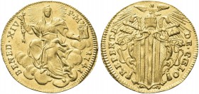 ROMA. Benedetto XIV (Prospero Lorenzo Lambertini), 1740-1758. Zecchino 1741. Au gr. 3,41 Dr. BENED XIV - P M - 1741. La Chiesa velata, col capo raggia...