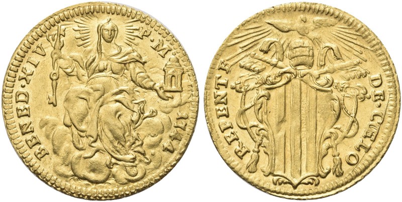 ROMA. Benedetto XIV (Prospero Lorenzo Lambertini), 1740-1758. Zecchino 1744. Au ...