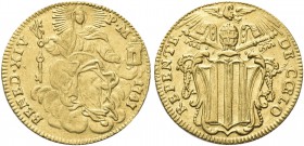 ROMA. Benedetto XIV (Prospero Lorenzo Lambertini), 1740-1758. Zecchino 1747. Au gr. 3,40 Dr. BENED XIV - P M - 1747. La Chiesa velata, col capo raggia...