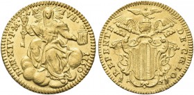 ROMA. Benedetto XIV (Prospero Lorenzo Lambertini), 1740-1758. Zecchino del Giubileo 1750. Au gr. 3,43 Dr. BEN XIV P M - A - IVB - 1750. La Chiesa vela...
