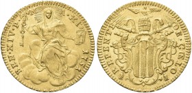 ROMA. Benedetto XIV (Prospero Lorenzo Lambertini), 1740-1758. Zecchino 1751 a. XI. Au gr. 3,42 Dr. BEN XIV P - M - A XI - 1751. La Chiesa velata, col ...