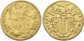 ROMA. Benedetto XIV (Prospero Lorenzo Lambertini), 1740-1758. Zecchino 1753 a. XIV. Au gr. 3,38 Dr. BEN XIV P M - A - XIV - 1753. La Chiesa velata, co...
