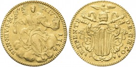 ROMA. Benedetto XIV (Prospero Lorenzo Lambertini), 1740-1758. Zecchino 1754 a. XIV. Au gr. 3,36 Dr. BEN XIV P M - A - XIV - 1754. La Chiesa velata, co...