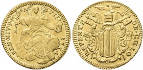 ROMA. Benedetto XIV (Prospero Lorenzo Lambertini), 1740-1758. Zecchino 1756 a. XVII. Au gr. 3,40 Dr. BEN XIV P M - A - XIV - 1756. La Chiesa velata, c...