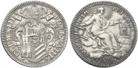 ROMA. Clemente XIII (Carlo della Torre di Rezzonico), 1758-1769. Giulio 1760 a. III. Ag gr. 2,64 Dr. CLEM XIII - PONT M A III. Stemma in cornice sormo...