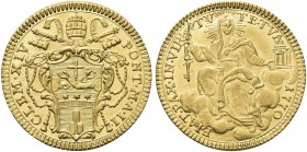 ROMA. Clemente XIV (Gian Vincenzo Antonio Ganganelli), 1769-1774. Zecchino 1770 a II. Au gr. 3,41 Dr. CLEM XIV - PONT M A II. Stemma sormontato da tri...