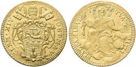 ROMA. Clemente XIV (Gian Vincenzo Antonio Ganganelli), 1769-1774. Zecchino 1773 a. V. Au gr. 3,41 Dr. CLEM XIV - PONT M A V. Stemma sormontato da trir...