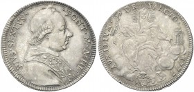 ROMA. Pio VI (Giannangelo Braschi), 1775-1799. Mezzo Scudo 1777 a. III. Ag gr. 13,18 Dr. PIVS SEXTVS - PONT M A III. Busto a d., con mozzetta e stola ...