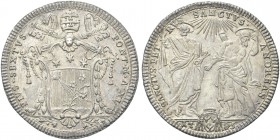 ROMA. Pio VI (Giannangelo Braschi), 1775-1799. Testone 1785 a. XI. Ag gr. 7,92 Dr. PIVS SEXTVS - PONT M A XI. Stemma oblungo con conchiglia in cimasa,...