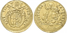ROMA. Pio VII (Barnaba Gregorio Chiaramonti), 1800-1823. Doppia (1803-1804) a. IV. Au gr. 5,50 Dr. Stemma sormontato da triregno e chiavi decussate. R...