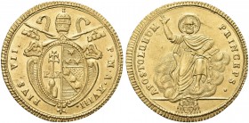 ROMA. Pio VII (Barnaba Gregorio Chiaramonti), 1800-1823. Doppia (1817-1818) a. XVIII. Au gr. 5,47 Dr. Stemma ovale in cornice sormontato da triregno e...