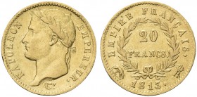 ROMA. Napoleone I Imperatore, 1804-1814 e 1815. 20 Franchi 1813 Roma. Au Dr. Testa laureata a s. Rv. Valore entro rami d’alloro. Pag. 93; Gig. 20.
Mo...