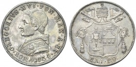 ROMA. Gregorio XVI (Bartolomeo Alberto Cappellari), 1831-1846. 20 Baiocchi 1834 a. IV. Ag Dr. Busto a s. con zucchetto, mozzetta e stola. Rv. Stemma s...