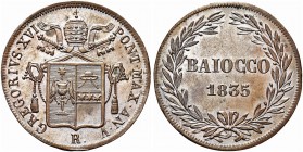 ROMA. Gregorio XVI (Bartolomeo Alberto Cappellari), 1831-1846. Baiocco 1835 a. V. Æ Dr. Stemma sormontato da chiavi e tiara. Rv. Valore e data tra due...