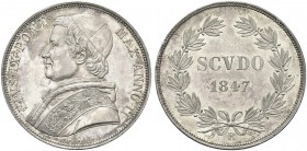 ROMA. Pio IX (Giovanni Maria Mastai Ferretti), 1846-1878. Scudo 1847 a. II, Busto grande. Ag Dr. Busto a s., con zucchetto, mozzetta e stola. Rv. Valo...