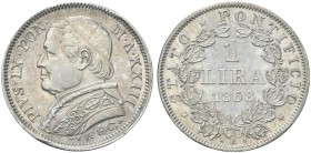 ROMA. Pio IX (Giovanni Maria Mastai Ferretti), 1846-1878. Lira 1868 a. XXIII. Ag Dr. Busto a s., con zucchetto, mozzetta e stola. Rv. Valore e data en...