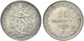 ROMA. Pio IX (Giovanni Maria Mastai Ferretti), 1846-1878. 10 Baiocchi 1862 a. XVII. Ag Simile al precedente. Pag. 445; Gig. 132.
FDC