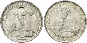 SAN MARINO. Vecchia monetazione, 1864-1938. 20 Lire 1932. Ag Dr. Tre penne coronate, su merlature. Rv. Busto di San Marino con le tre torri della Repu...