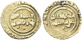 SICILIA. Ibn Al Thumnah, 1052-1062. Robai. Au gr. 0,72 Dr. Legenda cufica disposta su due righe tra due globetti. Dr. Legenda cufica disposta su due r...