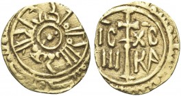 SICILIA. Ruggero II, Re di Sicilia, 1130-1154. Tarì post riforma del 1140. Au gr. 0,76 Dr. Tre globetti entro cerchio lineare; intorno, legenda cufica...
