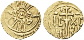 SICILIA. Ruggero II, Re di Sicilia, 1130-1154. Tarì post riforma del 1140. Au gr. 0,71 Dr. Globetto entro cerchio lineare; intorno, legenda cufica. Rv...