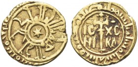 SICILIA. Ruggero II, Re di Sicilia, 1130-1154. Tarì post riforma del 1140. Au gr. 1,00 Dr. Legenda cufica; al centro, stella a sei raggi. Rv. IC - XC ...