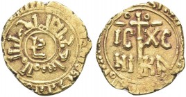 SICILIA. Guglielmo II, Re di Sicilia, 1166-1189. Tarì. Au gr. 1,31 Dr. Segno centrale entro cerchio lineare; intorno, legenda cufica. Rv. IC - XC / NI...