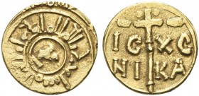 SICILIA. Guglielmo II, Re di Sicilia, 1166-1189. Tarì. Au gr. 0,85 Dr. Segno centrale entro cerchio lineare; intorno, legenda cufica. Rv. IC - XC / NI...