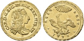 SICILIA. Carlo di Borbone, 1734-1759. Oncia 1735 senza sigle, zecca di Palermo (caratteri più piccoli al rv). Au gr. 4,41 Dr. CAR D G SIC ET HIE REX H...
