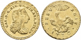 SICILIA. Carlo di Borbone, 1734-1759. Oncia 1736 senza sigle, zecca di Palermo (caratteri grandi al rv). Au gr. 4,40 Dr. CAR D G SIC ET HIE REX HIS IN...