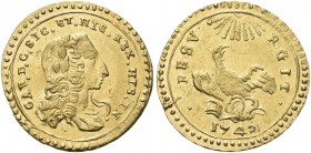 SICILIA. Carlo di Borbone, 1734-1759. Oncia 1742 senza sigle, zecca di Palermo (caratteri grandi al rv). Au gr. 4,40 Dr. CAR D G SIC ET HIE REX HIS IN...