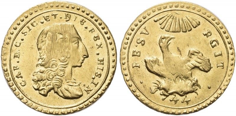 SICILIA. Carlo di Borbone, 1734-1759. Oncia 1744 senza sigle, zecca di Palermo (...